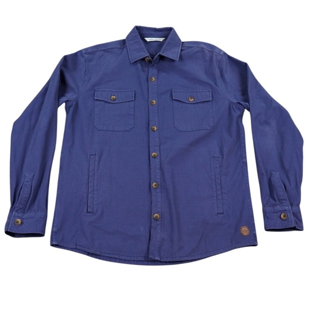 Peter Millar Lava Washed Shirt Jacket Mens M Blue Cotton Spandex Button Up Logo